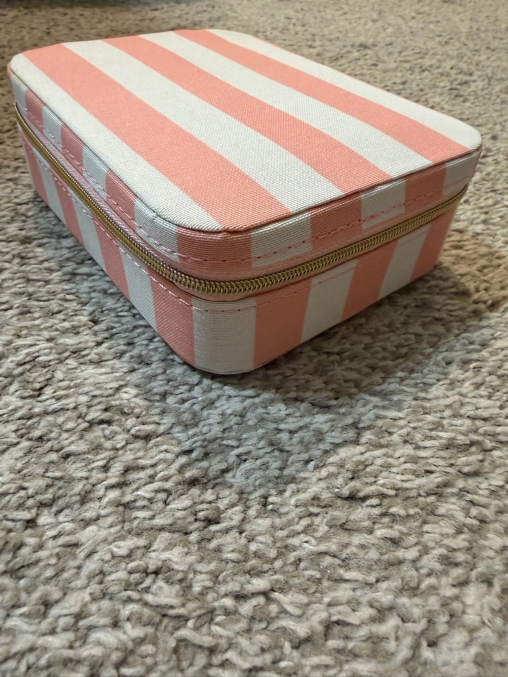 Striped Pink and White Cosmetic Travel Case
